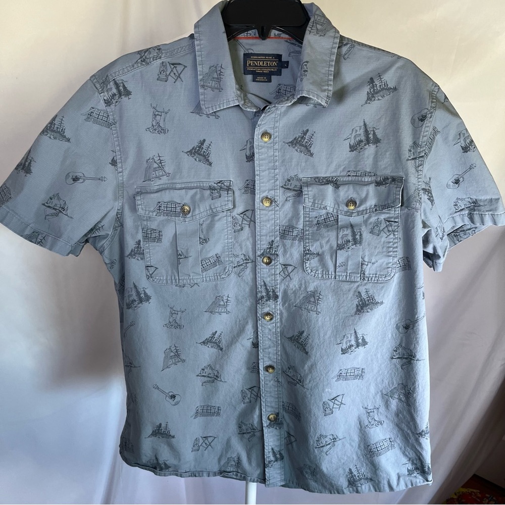Pendleton Riley Ripstop Button-down Short Sleeve Shirt Blue Camping M Gorpcore - Picture 3 of 11